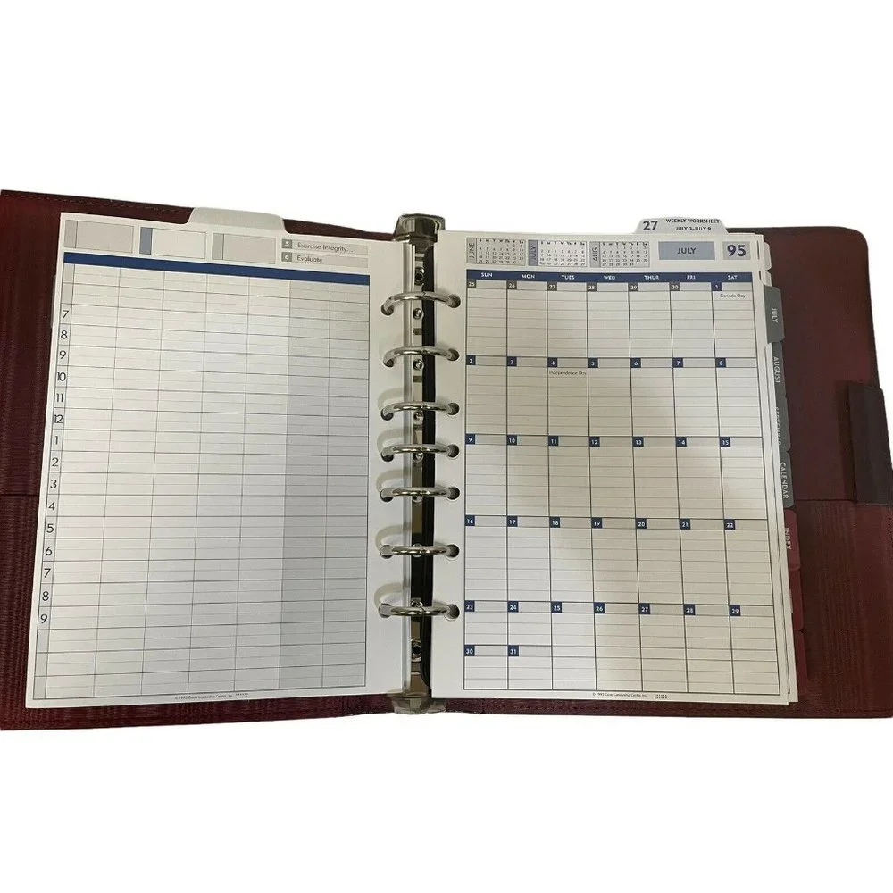 Covey Leadership Center Seven Habits Organizer Unisex Burgundy Leather 7-Ring